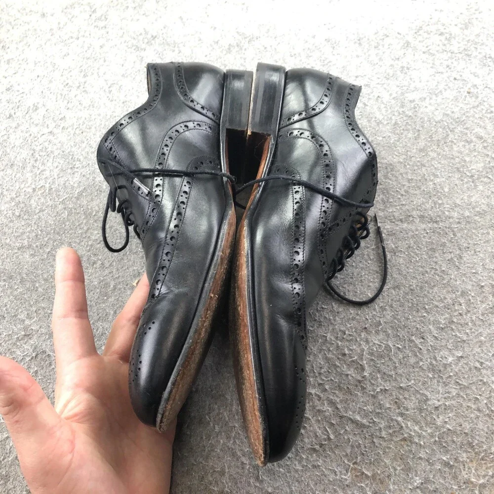 Brooks Brothers Dress Shoes Mens 11 Black Leather Wingtip Oxford Lace Up Italy